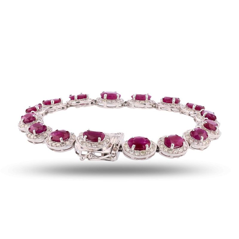 Photo 1 of ORIANNE 13.96ctw BURMESE RUBY & 2.63ctw DIAMOND PLATINUM BRACELET MEASURES 7", TOTAL WEIGHT 28.1 grams   (GIA CERTIFIED) WITH APPRAISAL - BR008662
