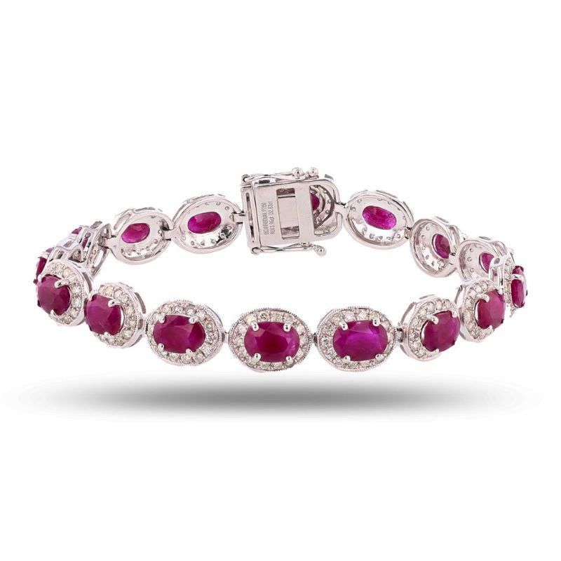 Photo 1 of ORIANNE 13.96ctw BURMESE RUBY & 2.63ctw DIAMOND PLATINUM BRACELET MEASURES 7", TOTAL WEIGHT 28.1 grams   (GIA CERTIFIED) WITH APPRAISAL - BR008662
