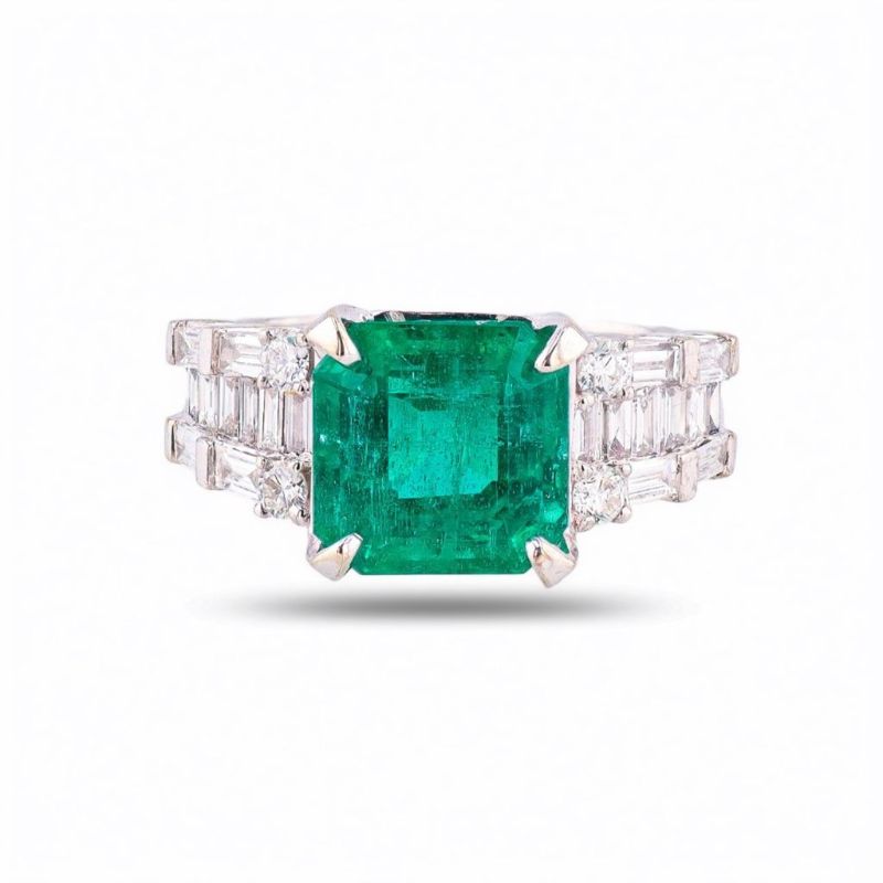 Photo 1 of ORIANNE 4.40ct EMERALD & 1.07ctw DIAMOND 18K WHITE GOLD RING SIZE 6 1/4, TOTAL WEIGHT 8.0 grams (Minor Oil Treatment) GIA CERTIFIED WITH APPRAISAL - RN036176
