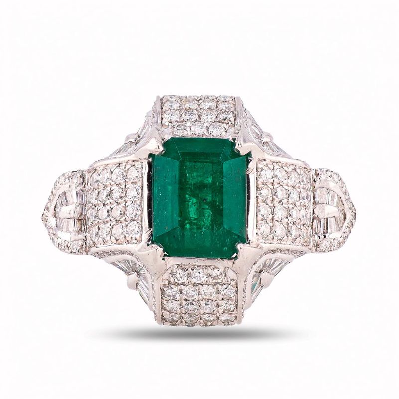 Photo 1 of ORIANNE 4.79ct EMERALD & 2.68ctw DIAMOND PLATINUM RING SIZE 7, TOTAL WEIGHT 20.3 grams WITH APPRAISAL - RN027662