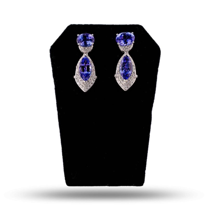 Photo 1 of ORIANNE 12.28ctw TANZANITE & 1.43ctw DIAMOND PLATINUM EARRINGS GROSS WEIGHT 12.9 Grams WITH APPRAISAL - ER007901