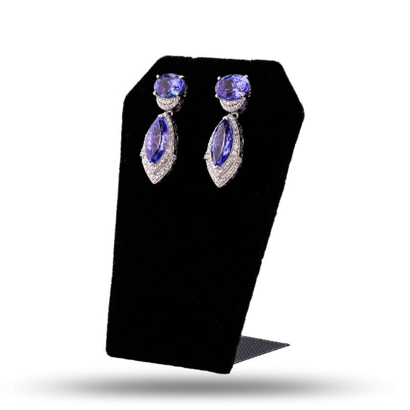 Photo 1 of ORIANNE  12.28ctw TANZANITE & 1.43ctw DIAMOND PLATINUM EARRINGS GROSS WEIGHT 12.9 Grams WITH APPRAISAL - ER007901
