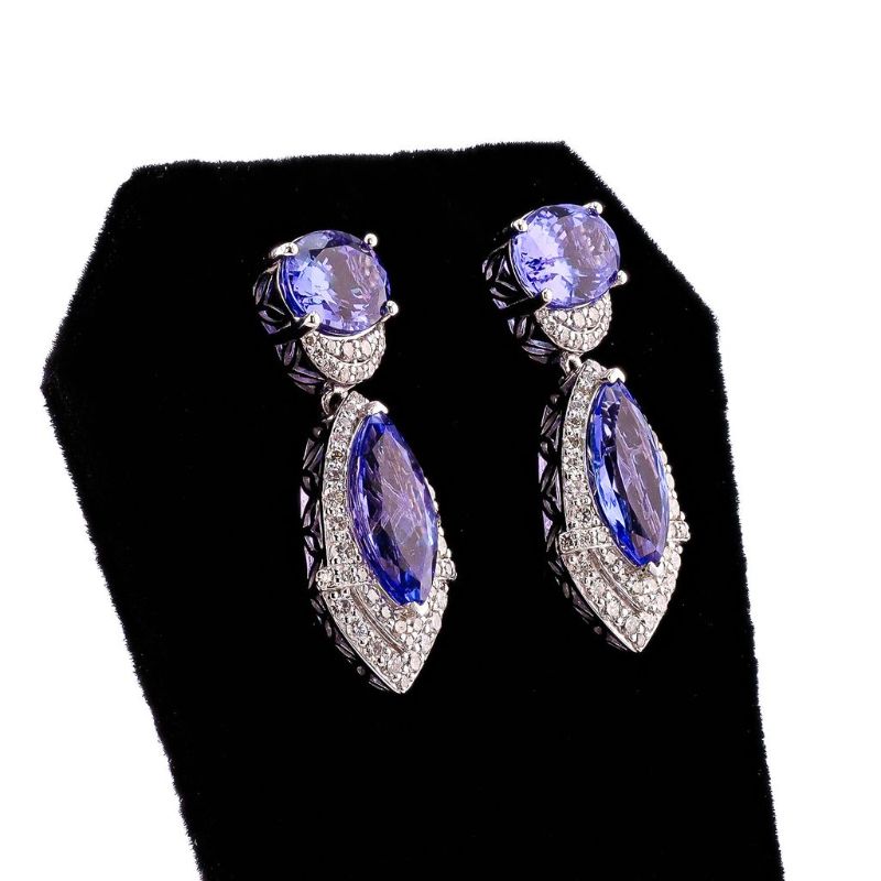 Photo 1 of ORIANNE  12.28ctw TANZANITE & 1.43ctw DIAMOND PLATINUM EARRINGS GROSS WEIGHT 12.9 Grams WITH APPRAISAL - ER007901
