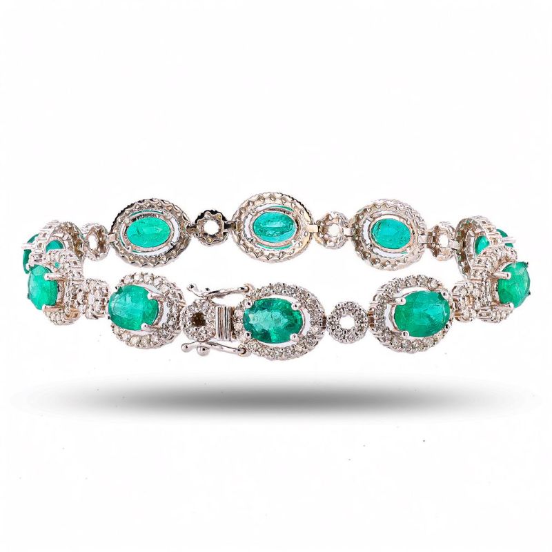 Photo 1 of ORIANNE 11.44ctw EMERALD & 3.50ctw DIAMOND 14K WHITE GOLD BRACELET SIZE 7", WEIGHT OF ITEM: 15.2 grams WITH APPRAISAL - BR008726
