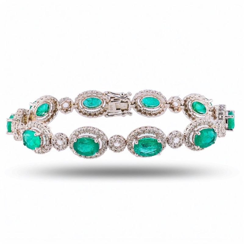 Photo 1 of ORIANNE 11.44ctw EMERALD & 3.50ctw DIAMOND 14K WHITE GOLD BRACELET SIZE 7", WEIGHT OF ITEM: 15.2 grams WITH APPRAISAL - BR008726