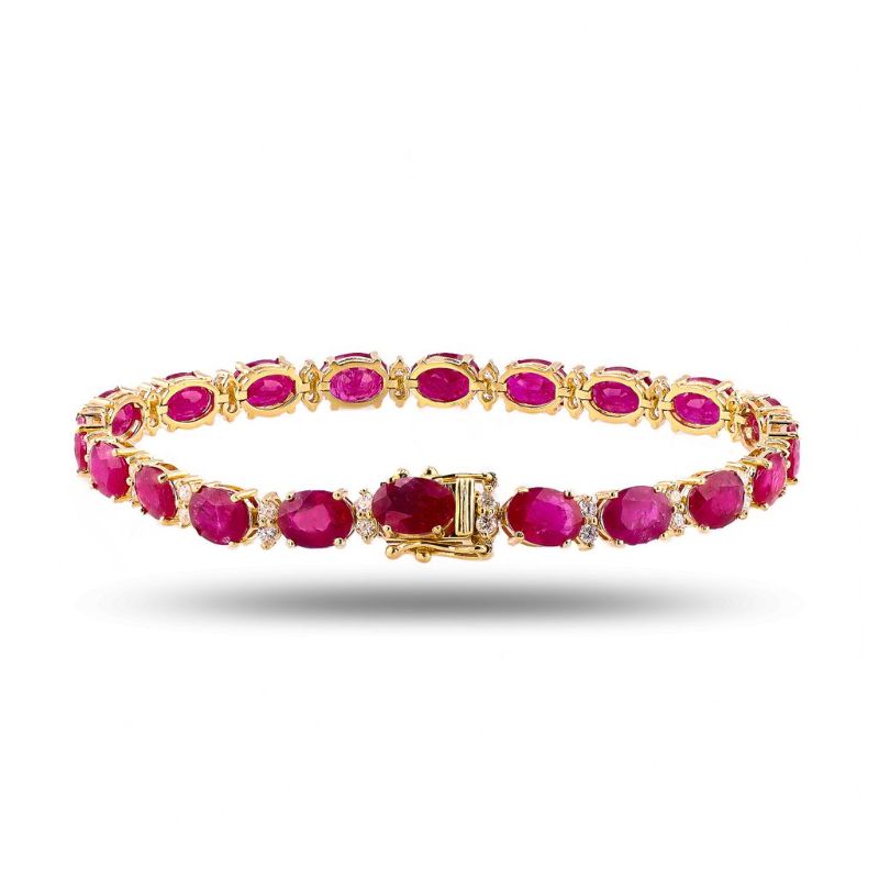 Photo 1 of ORIANNE 19.40ctw RUBY & 1.03ctw DIAMOND 14K YELLOW GOLD BRACELET SIZE 7", WEIGHT OF ITEM: 11.7 grams WITH APPRAISAL - BR008727
