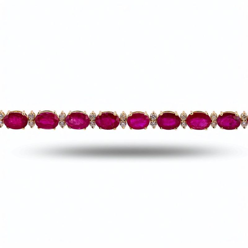 Photo 1 of ORIANNE 19.40ctw RUBY & 1.03ctw DIAMOND 14K YELLOW GOLD BRACELET SIZE 7", WEIGHT OF ITEM: 11.7 grams WITH APPRAISAL - BR008727
