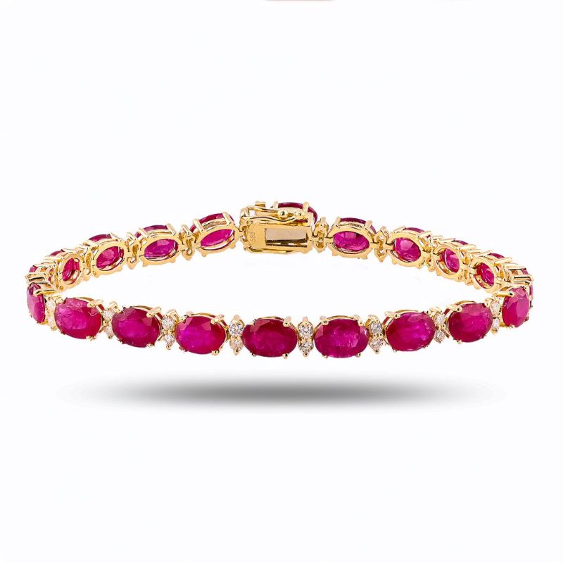 Photo 1 of ORIANNE 19.40ctw RUBY & 1.03ctw DIAMOND 14K YELLOW GOLD BRACELET SIZE 7", WEIGHT OF ITEM: 11.7 grams WITH APPRAISAL - BR008727