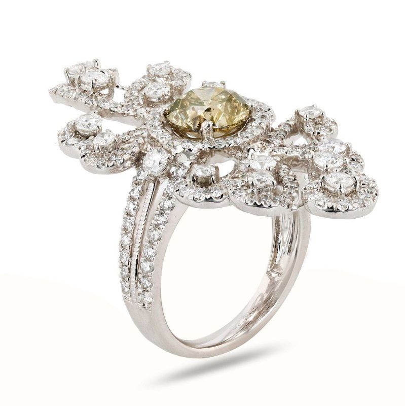 Photo 1 of ORIANNE1.72ct FANCY BROWNISH ORANGE CENTER DIAMOND PLATINUM RING SIZE 6 3/4, WEIGHT OF ITEM: 14.6 grams   (3.96ctw Diamonds) WITH APPRAISAL - RN027085
 