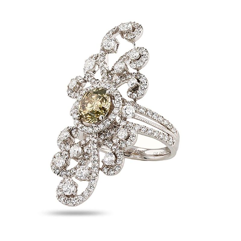 Photo 1 of ORIANNE1.72ct FANCY BROWNISH ORANGE CENTER DIAMOND PLATINUM RING SIZE 6 3/4, WEIGHT OF ITEM: 14.6 grams   (3.96ctw Diamonds) WITH APPRAISAL - RN027085
 