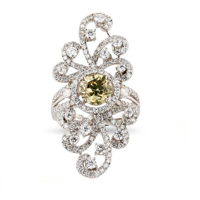 Photo 1 of ORIANNE1.72ct FANCY BROWNISH ORANGE CENTER DIAMOND PLATINUM RING SIZE 6 3/4, WEIGHT OF ITEM: 14.6 grams   (3.96ctw Diamonds) WITH APPRAISAL - RN027085
 
