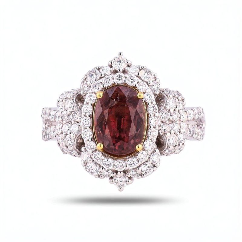 Photo 1 of ORIANNE 2.03ct UNHEATED PINK BROWN SAPPHIRE &1.01ctw DIAMOND PLATINUM & 18K YELLOW GOLD RING SIZE 6 1/2,  WEIGHT OF ITEM: 8.2 grams WITH APPRAISAL (GIA CERTIFIED) - RN037937
