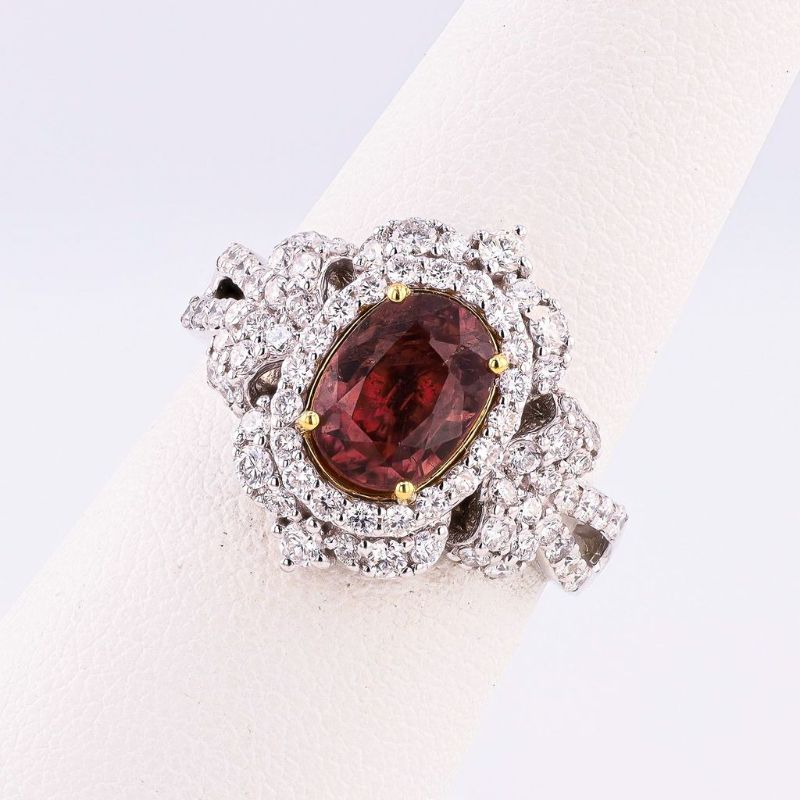 Photo 1 of ORIANNE 2.03ct UNHEATED PINK BROWN SAPPHIRE &1.01ctw DIAMOND PLATINUM & 18K YELLOW GOLD RING SIZE 6 1/2,  WEIGHT OF ITEM: 8.2 grams WITH APPRAISAL (GIA CERTIFIED) - RN037937
