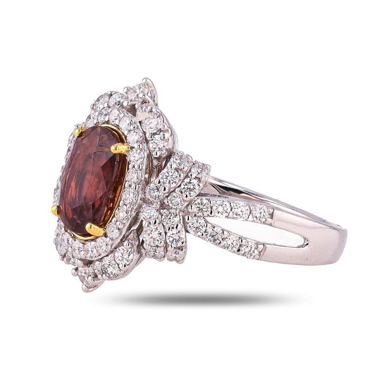 Photo 1 of ORIANNE 2.03ct UNHEATED PINK BROWN SAPPHIRE &1.01ctw DIAMOND PLATINUM & 18K YELLOW GOLD RING SIZE 6 1/2,  WEIGHT OF ITEM: 8.2 grams WITH APPRAISAL (GIA CERTIFIED) - RN037937
