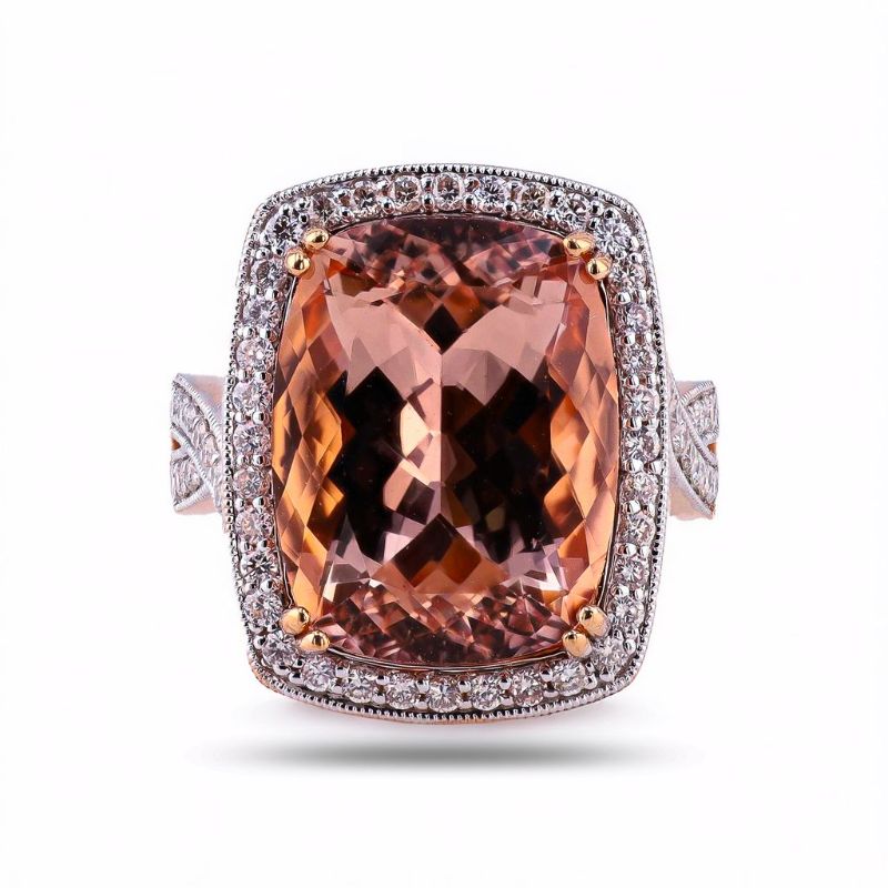 Photo 1 of ORIANNE 11.25ct MORGANITE & 0.67ctw DDIAMOND 14K ROSE GOLD RING SIZE 7 1/4, 10.50 GR TW WITH APPRAISAL - RN037456