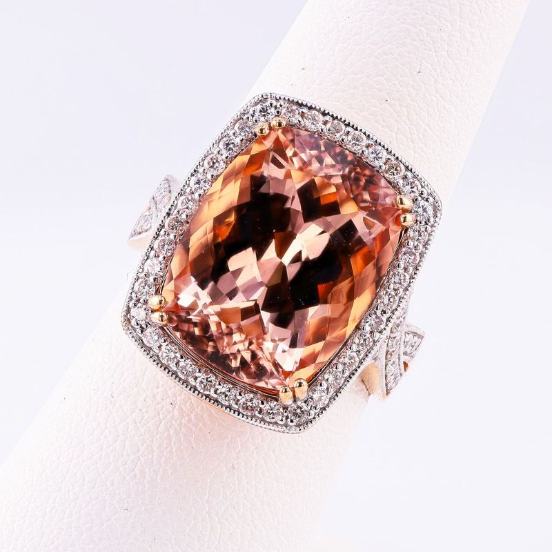 Photo 1 of ORIANNE 11.25ct MORGANITE & 0.67ctw DDIAMOND 14K ROSE GOLD RING SIZE 7 1/4, 10.50 GR TW WITH APPRAISAL - RN037456
