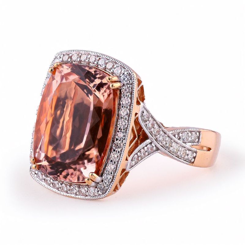 Photo 1 of ORIANNE 11.25ct MORGANITE & 0.67ctw DDIAMOND 14K ROSE GOLD RING SIZE 7 1/4, 10.50 GR TW WITH APPRAISAL - RN037456
