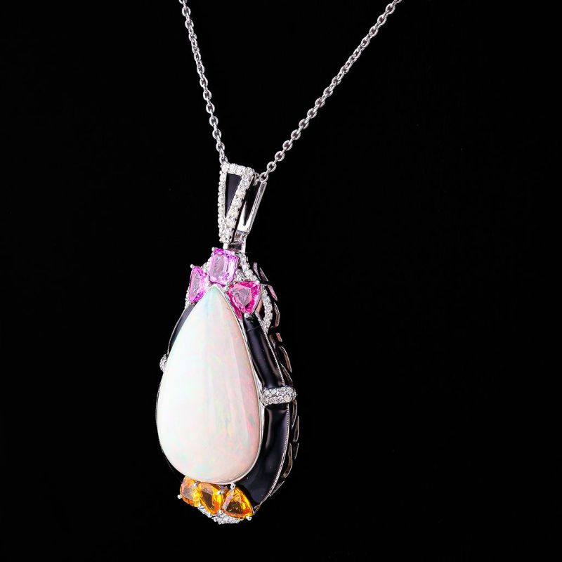 Photo 1 of ORIANNE 23.97ct OPAL, 3.10ctw YELLOW/PINK SAPPHIRE & 0.43ctw DIAMOND PLATINUM PENDANT NECKLACE SIZE 17", GROSS WEIGHT 22.2 grams WITH APPRAISAL - NK015907
