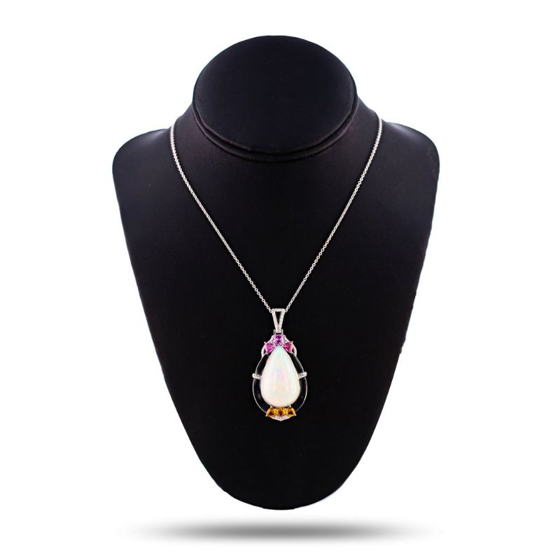 Photo 1 of ORIANNE 23.97ct OPAL, 3.10ctw YELLOW/PINK SAPPHIRE & 0.43ctw DIAMOND PLATINUM PENDANT NECKLACE SIZE 17", GROSS WEIGHT 22.2 grams WITH APPRAISAL - NK015907
