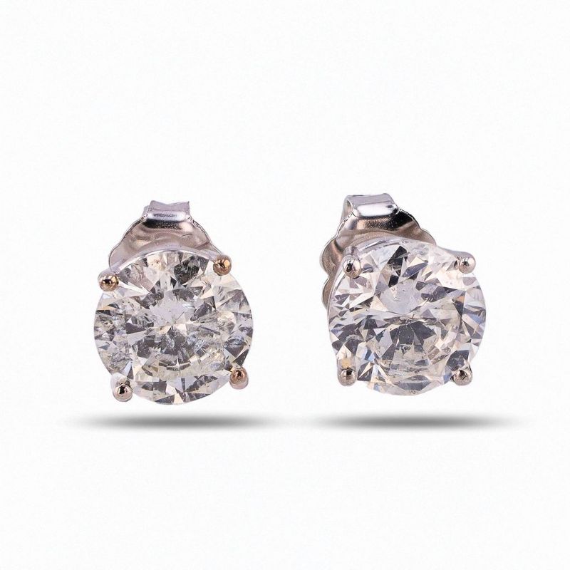 Photo 1 of ORIANNE 2.22ctw G to H COLOR I1 CLARITY DIAMOND 14K WHITE GOLD STUD EARRINGS WITH APPRAISAL - ER007811
