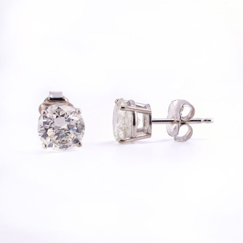 Photo 1 of ORIANNE 2.22ctw G to H COLOR I1 CLARITY DIAMOND 14K WHITE GOLD STUD EARRINGS WITH APPRAISAL - ER007811
