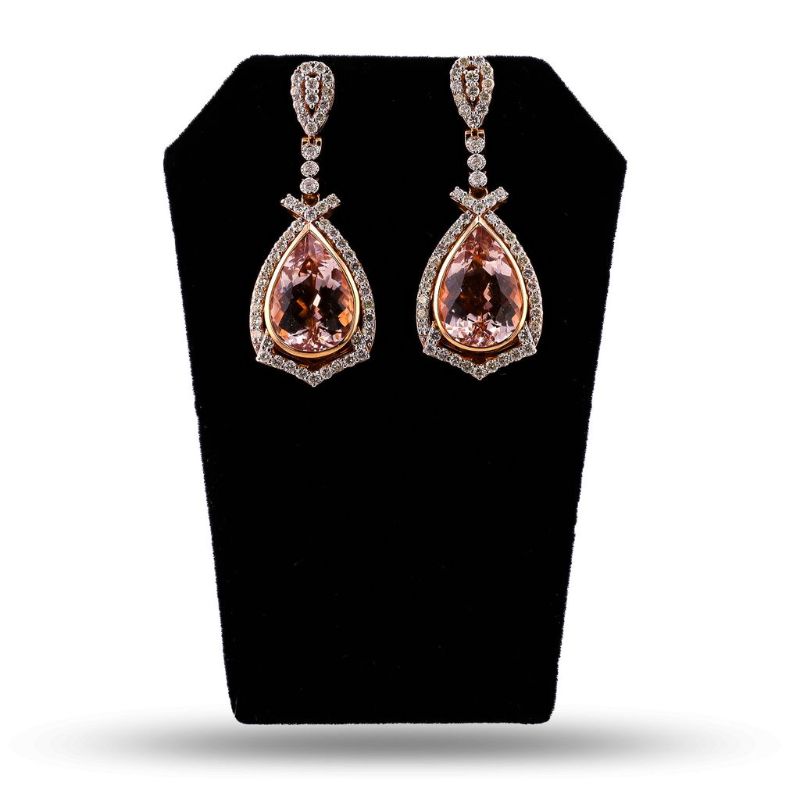 Photo 1 of ORIANNE 17.31ctw MORGANITE & 2.38ctw DIAMOND 14K ROSE & WHITE GOLD EARRINGS WITH APPRAISAL - ER006655
