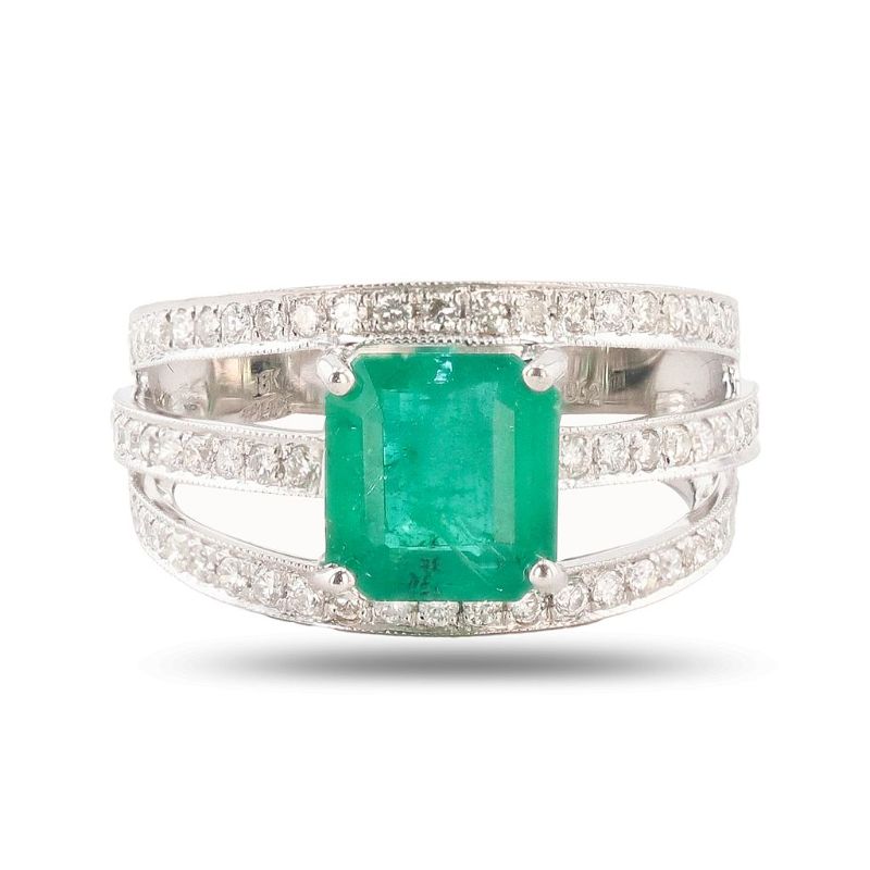 Photo 1 of ORIANNE 2.11ct EMERALD & 0.62ctw DIAMOND 18K WHITE GOLD RING SIZE 6 1/2, GROSS WEIGHT 6.4 grams WITH APPRAISAL - RN0344885
