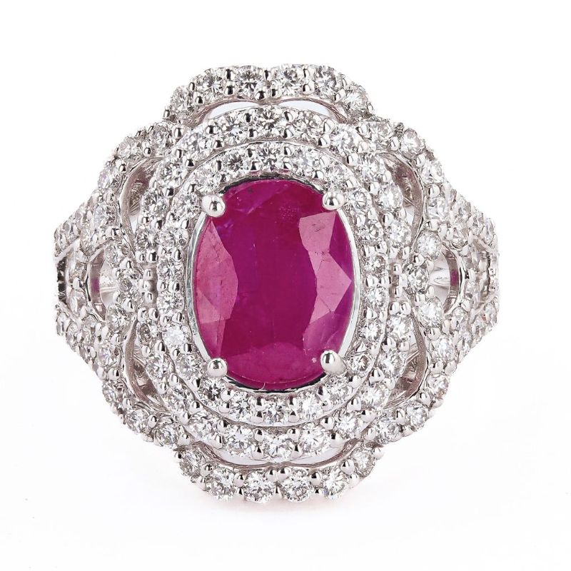 Photo 1 of ORIANNE 2.66ct BURMESE RUBY & 1.28ctw DIAMOND PLATINUM RING SIZE 6 1/2, WEIGHT OF ITEM: 9.4 grams WITH APPRAISAL (GIA CERTIFIED) - RN035467