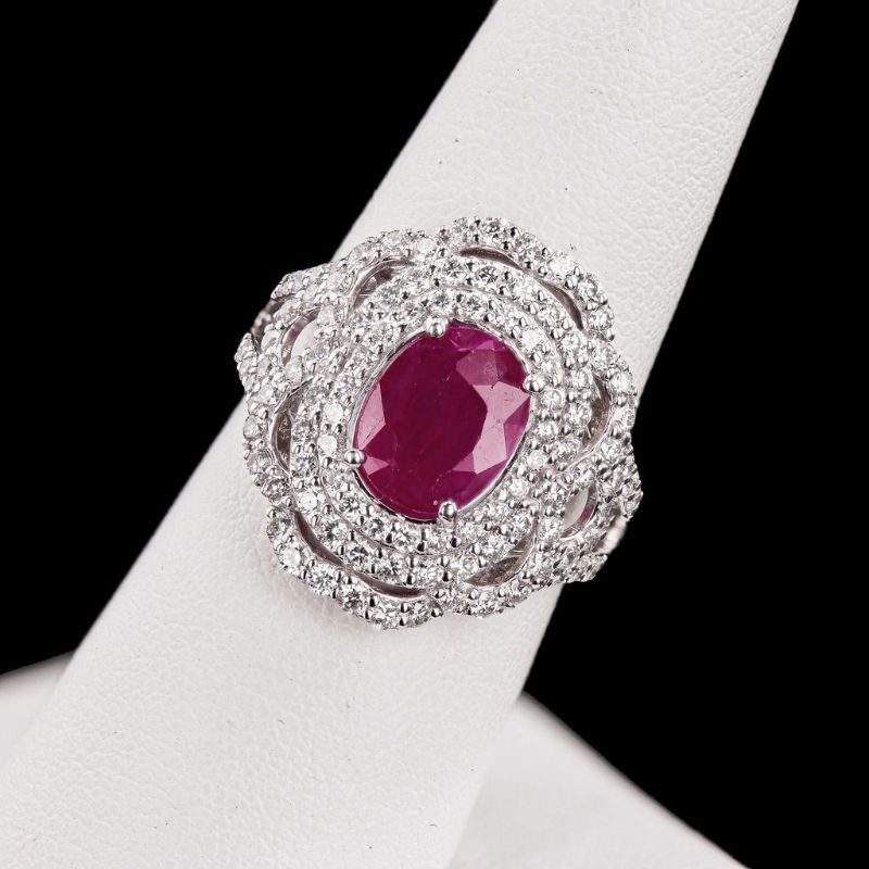 Photo 1 of ORIANNE 2.66ct BURMESE RUBY & 1.28ctw DIAMOND PLATINUM RING SIZE 6 1/2, WEIGHT OF ITEM: 9.4 grams WITH APPRAISAL  (GIA CERTIFIED) - RN035467
