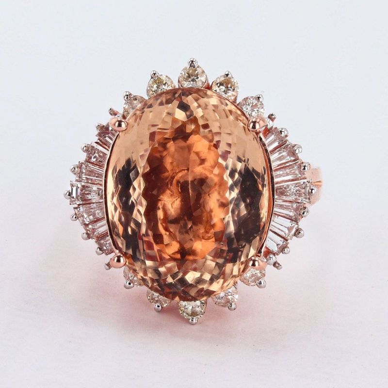 Photo 1 of ORIANNE 12.17ct MORGANITE & 1.07ctw DIAMOND 14K ROSE GOLD RING SIZE 6 1/2 WITH APPRAISAL - RN035124
