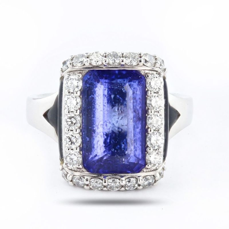 Photo 1 of ORIANNE 4.57ct TANZANITE & 0.77ctw DIAMOND18K WHITE GOLD RING SIZE 6 3/4, TOTAL WEIGHT 9.00 gm WITH APPRAISAL - RN031783