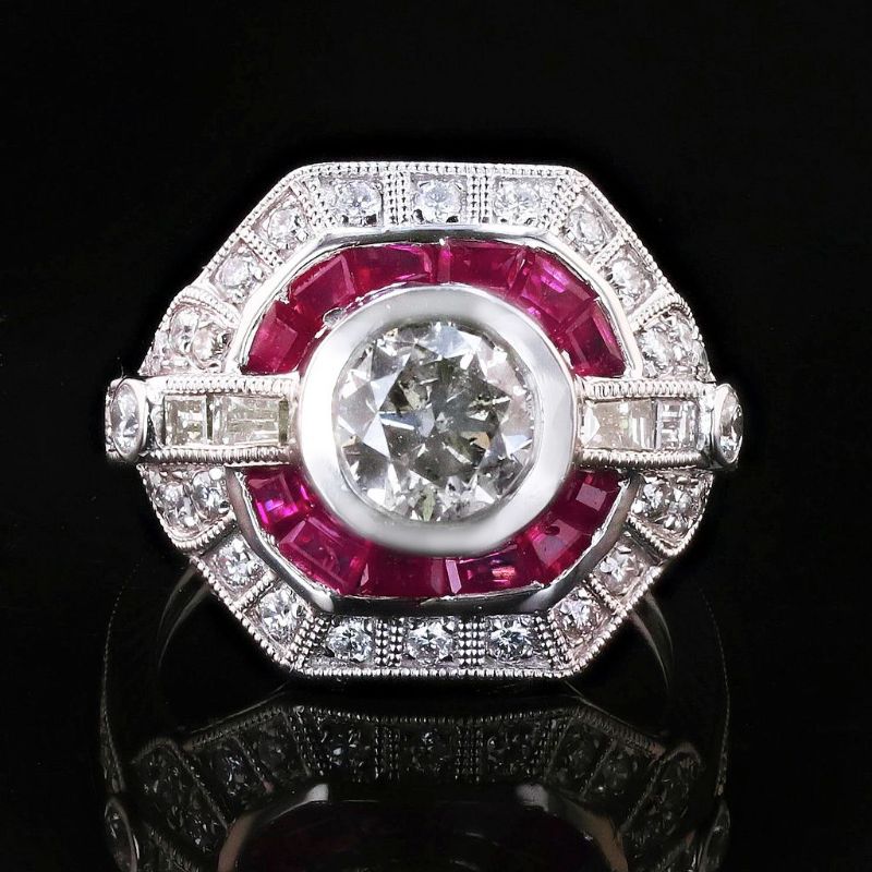 Photo 1 of ORIANNE 1.30ct DIAMOND & 0.65ctw RUBY PLATINUM RING SIZE 6 1/4 WITH APPRAISAL (2.07ctw Diamonds) - RN031762
