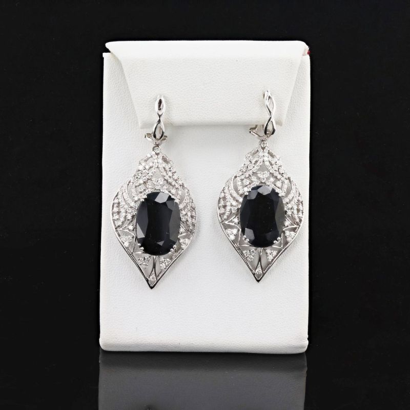 Photo 1 of ORIANNE 32.55ctw BLUE SAPPHIRE & 2.90ctw DIAMOND 14K WHITE GOLD EARRINGS WITH APPRAISAL - ER005976
