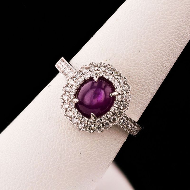 Photo 1 of ORIANNE 2.66ct UNHEATED STAR RUBY &  0.43ctw DIAMOND PLATINUM RING WEIGHT OF ITEM: 6.7 grams  Size: 7 (GIA CERTIFIED)WITH APPRAISAL - RN037826     