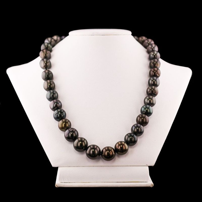 Photo 1 of ORIANNE 11mm to 13mm TAHITIAN CULTURED PEARL NECKLACE WITH 14K WHITE GOLD CLASP WEIGHT OF ITEM: 86.6 grams  SIZE: 18"  WITH APPRAISAL - NK016749
