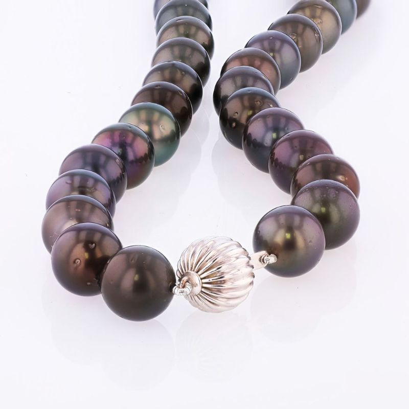 Photo 1 of ORIANNE 11mm to 13mm TAHITIAN CULTURED PEARL NECKLACE WITH 14K WHITE GOLD CLASP WEIGHT OF ITEM: 86.6 grams  SIZE: 18"  WITH APPRAISAL - NK016749
