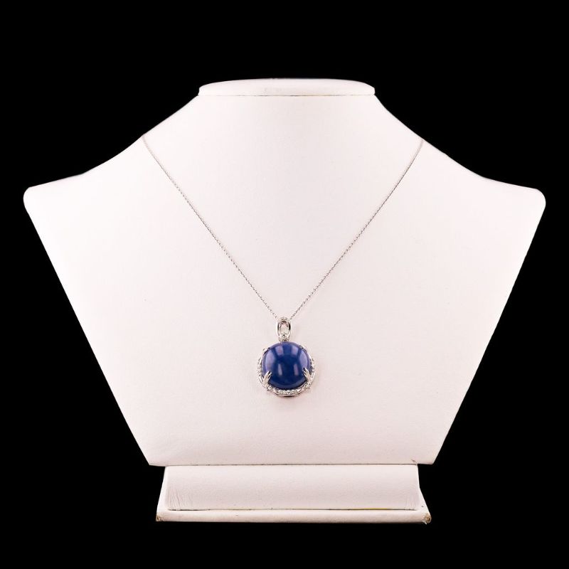 Photo 1 of ORIANNE 29.27ct BLUE BURMESE SAPPHIRE & 0.27ctw DIAMOND PLATINUM PENDANT NECKLACE SIZE 18" WITH APPRAISAL -  NK015950   
