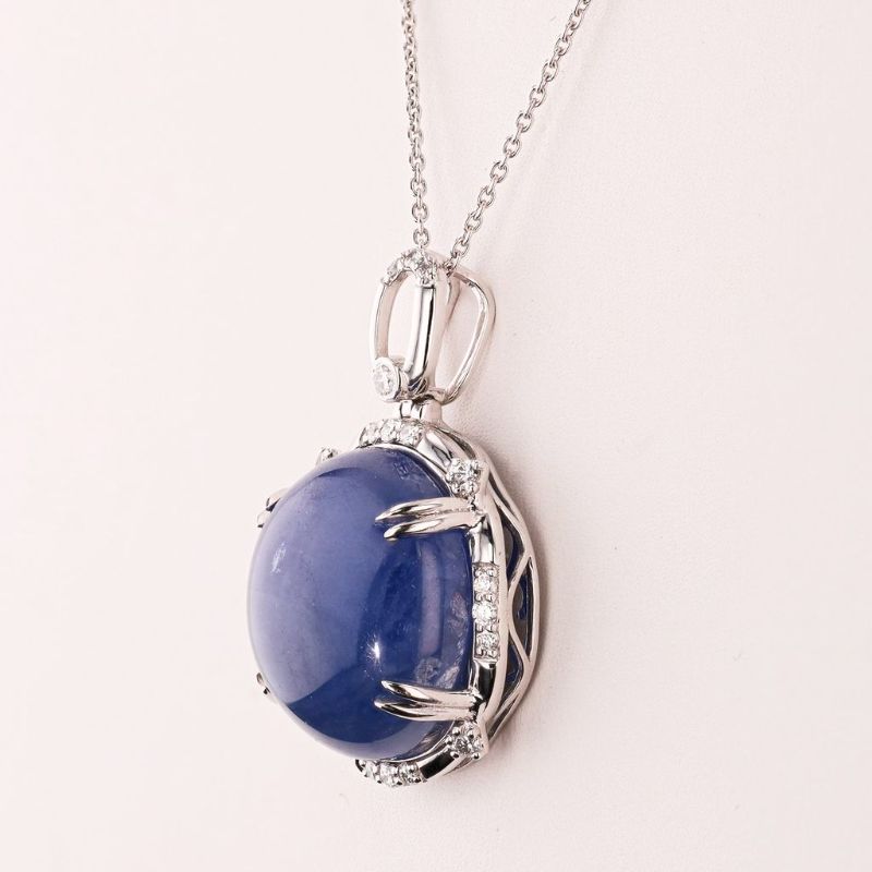 Photo 1 of ORIANNE 29.27ct BLUE BURMESE SAPPHIRE & 0.27ctw DIAMOND PLATINUM PENDANT NECKLACE SIZE 18" WITH APPRAISAL -  NK015950   
