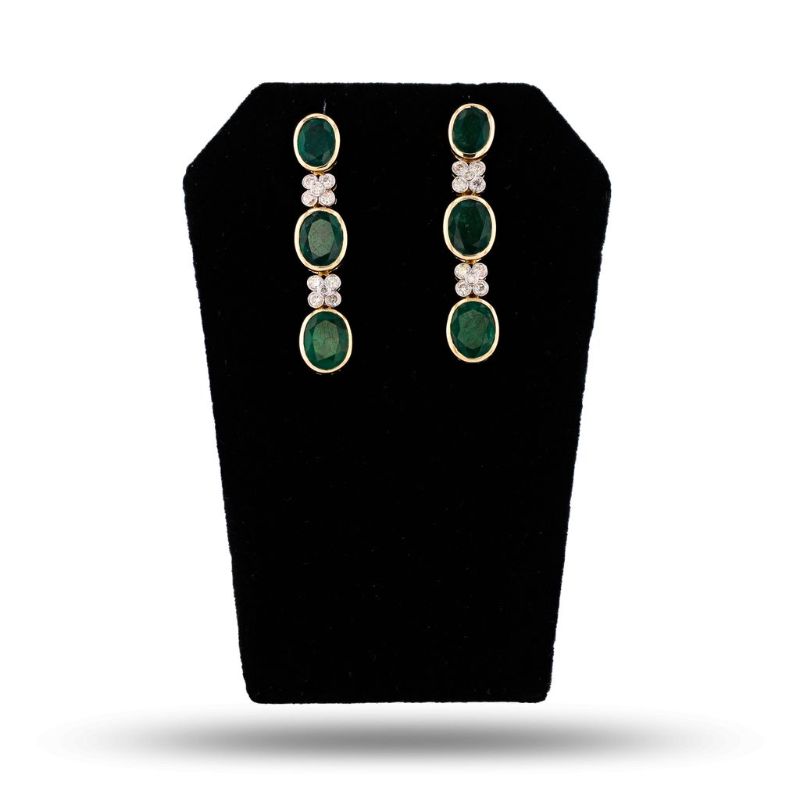 Photo 1 of ORIANNE 8.82ctw EMERALD & 0.54ctw DIAMOND 14K YELLOW & WHITE GOLD DANGLE EARRINGS, DIMENSIONS: 2.1 x 1.6mm WITH APPRAISAL - ER007997

