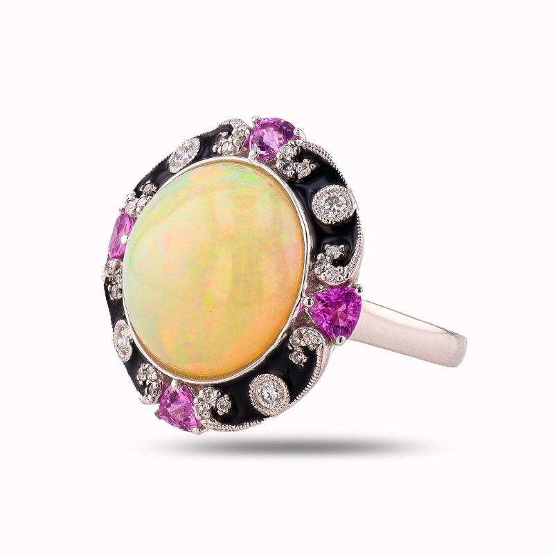Photo 1 of ORIANNE 8.49ct OPAL, 0.92ctw PINK SAPPHIRE & 0.27ctw DIAMOND PLATINUM RING SIZE 7 1/4  WITH APPRAISAL - RN036567

