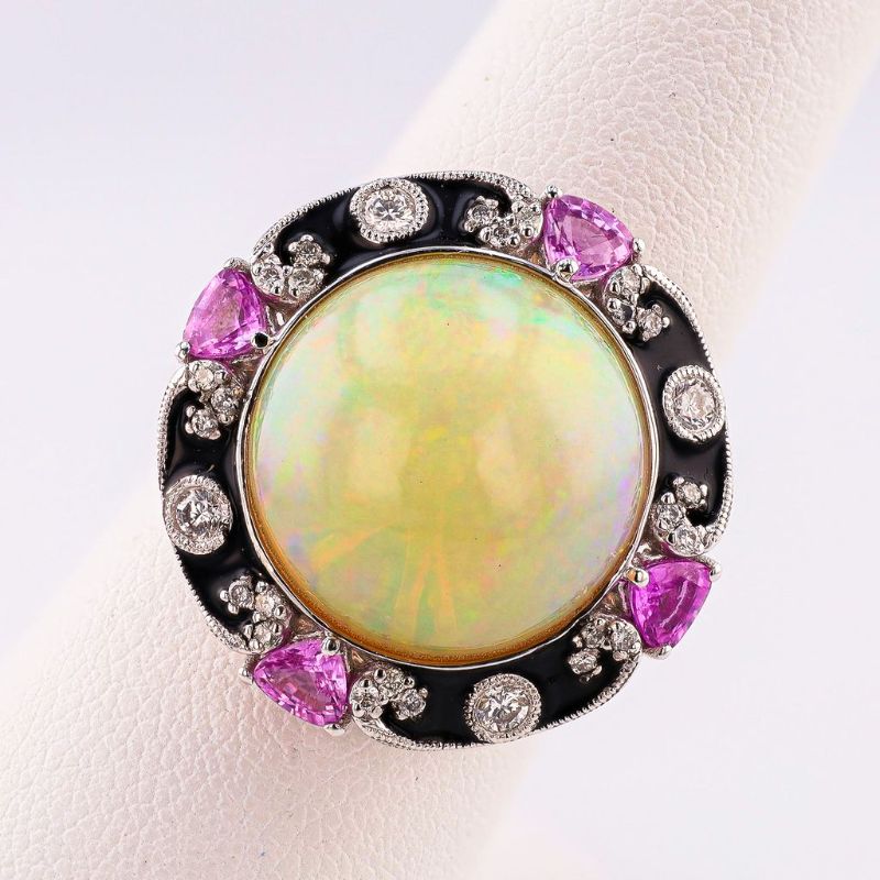 Photo 1 of ORIANNE 8.49ct OPAL, 0.92ctw PINK SAPPHIRE & 0.27ctw DIAMOND PLATINUM RING SIZE 7 1/4  WITH APPRAISAL - RN036567


