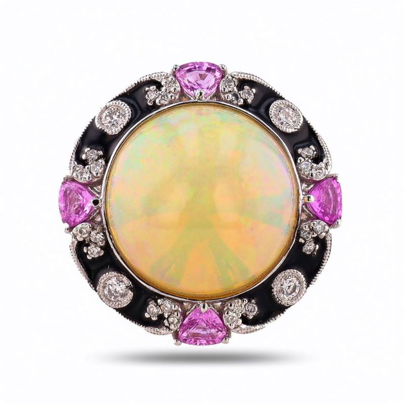 Photo 1 of ORIANNE 8.49ct OPAL, 0.92ctw PINK SAPPHIRE & 0.27ctw DIAMOND PLATINUM RING SIZE 7 1/4  WITH APPRAISAL - RN036567

