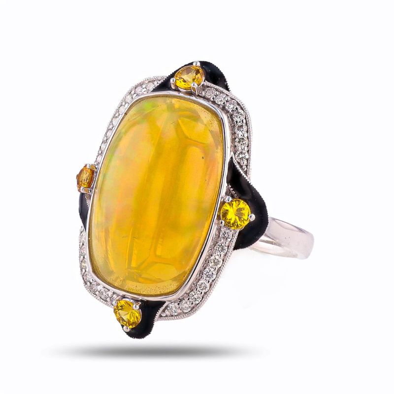 Photo 1 of ORIANNE 7.76ct OPAL, 0.48ctw YELLOW SAPPHIRE & 0.26ctw DIAMOND PLATINUM RING SIZE 7 1/2  WITH APPRAISAL - RN036578
