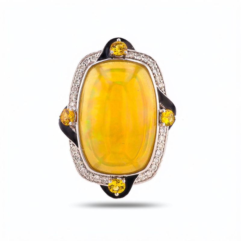 Photo 1 of ORIANNE 7.76ct OPAL, 0.48ctw YELLOW SAPPHIRE & 0.26ctw DIAMOND PLATINUM RING SIZE 7 1/2  WITH APPRAISAL - RN036578
