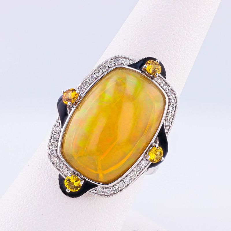 Photo 1 of ORIANNE 7.76ct OPAL, 0.48ctw YELLOW SAPPHIRE & 0.26ctw DIAMOND PLATINUM RING SIZE 7 1/2  WITH APPRAISAL - RN036578
