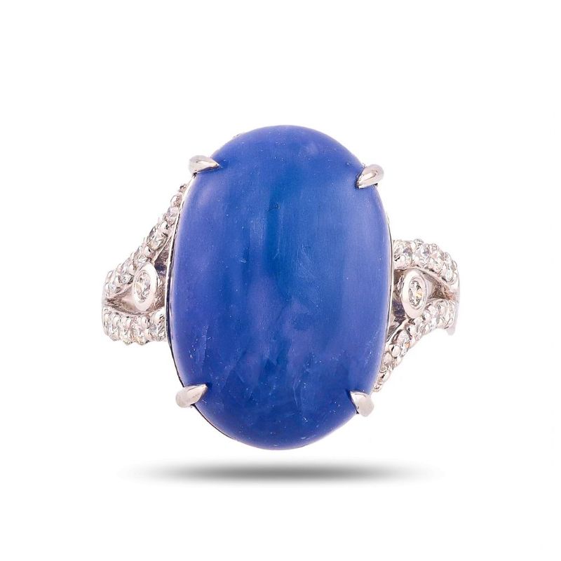 Photo 1 of ORIANNE 25.09ct BLUE BURMESE SAPPHIRE &  0.40ctw DIAMOND PLATINUM RING SIZE 6 3/4  WITH APPRAISAL - RN036773

