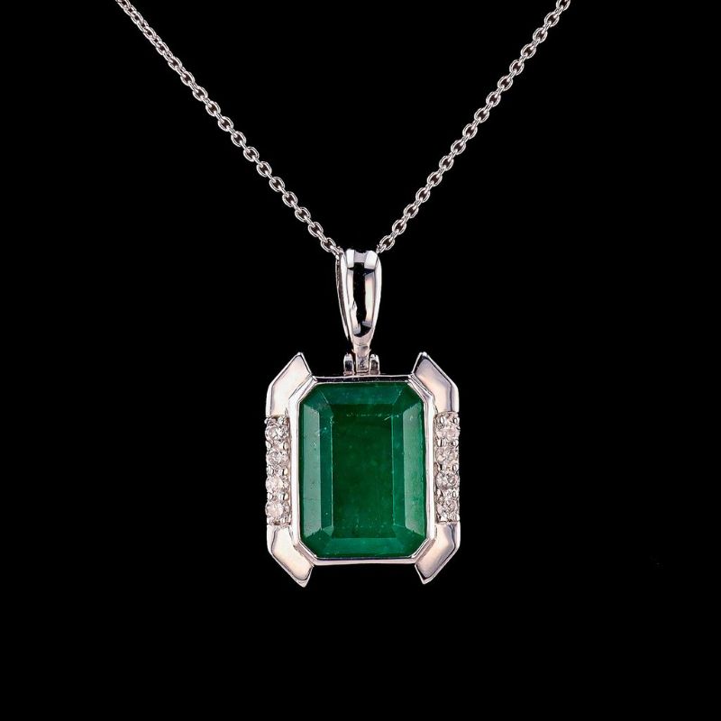 Photo 1 of ORIANNE 5.57ct EMERALD & 0.16ctw DIAMOND PLATINUM PENDANT NECKLACE SIZE 18" WITH APPRAISAL - NK016634
