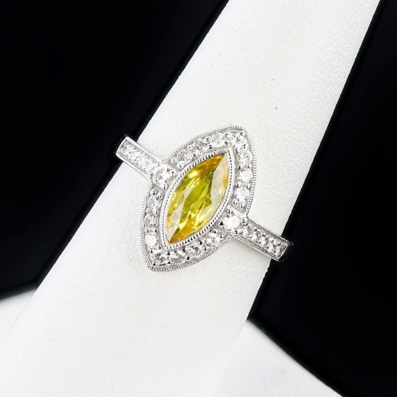 Photo 1 of ORIANNE 1.29ct YELLOW SAPPHIRE & 0.41ctw DIAMOND PLATINUM RING, WEIGHT OF ITEM: 5.7 grams,  SIZE 6 3/4 WITH APPRAISAL  (GIA CERTIFIED) - RN036833
