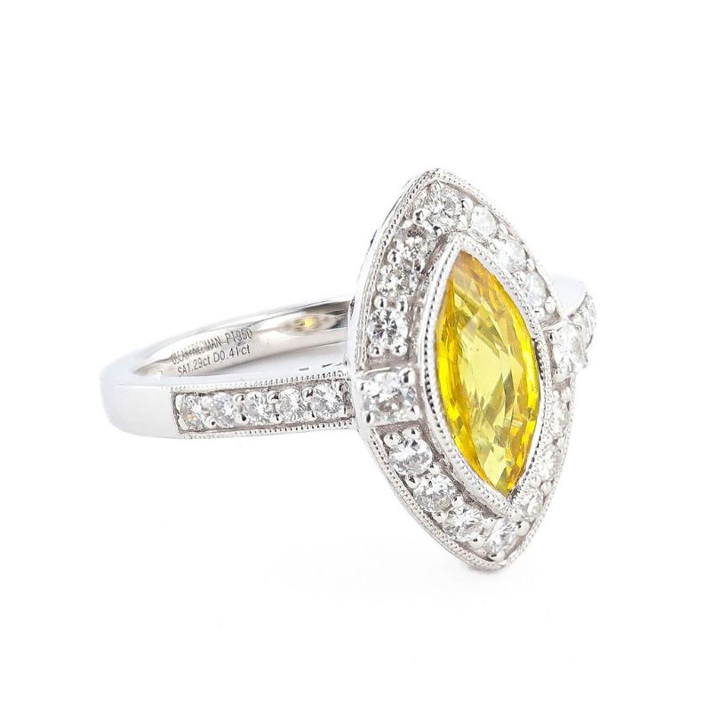 Photo 1 of ORIANNE 1.29ct YELLOW SAPPHIRE & 0.41ctw DIAMOND PLATINUM RING, WEIGHT OF ITEM: 5.7 grams,  SIZE 6 3/4 WITH APPRAISAL  (GIA CERTIFIED) - RN036833
