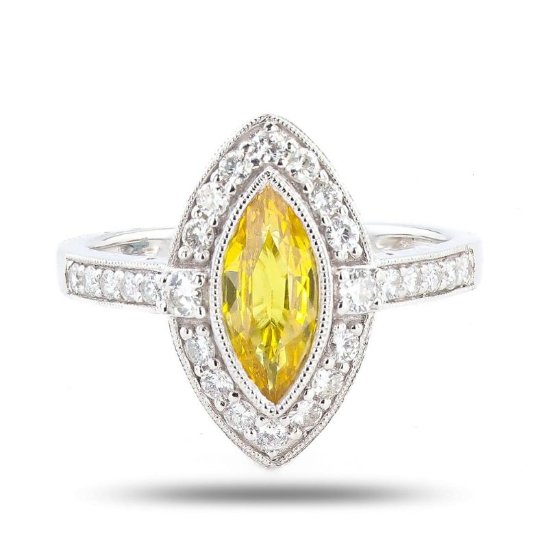 Photo 1 of ORIANNE 1.29ct YELLOW SAPPHIRE & 0.41ctw DIAMOND PLATINUM RING, WEIGHT OF ITEM: 5.7 grams,  SIZE 6 3/4 WITH APPRAISAL  (GIA CERTIFIED) - RN036833
